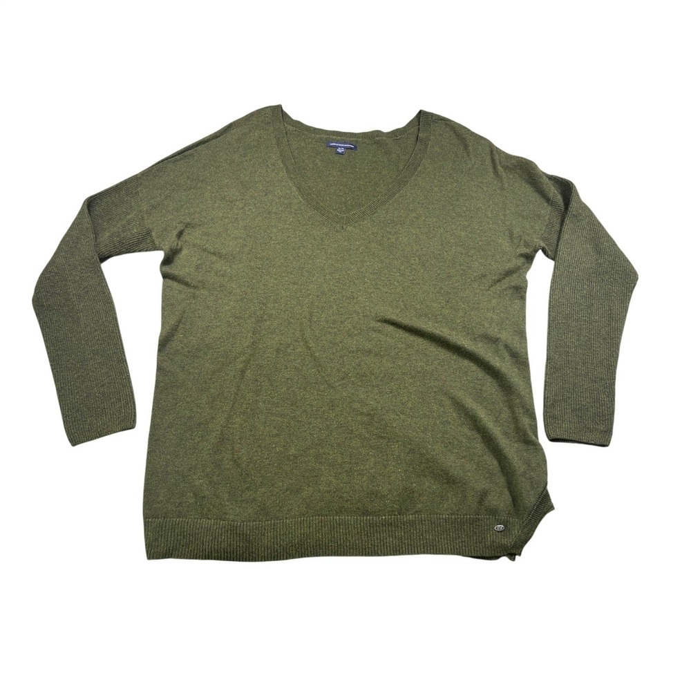 American Eagle Olive Green V-Neck‎ Lightweight Sweater Size XL